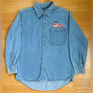 Vintage 90s Mickey Mouse Denim Shirt Jerry Leigh Embroidered Men’s L /Women’s XL